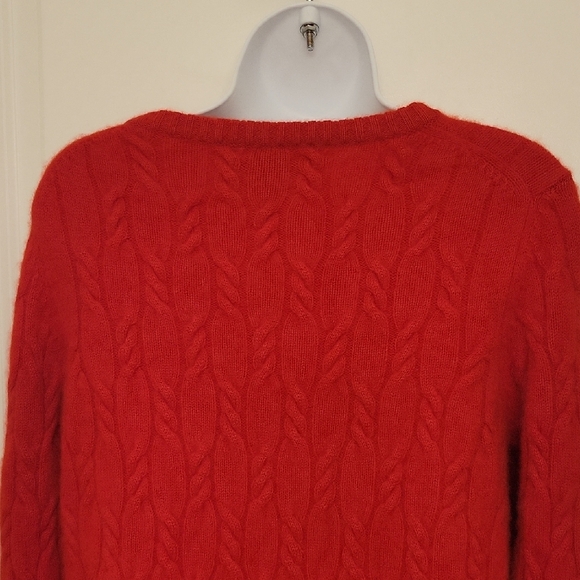 Precious Fibers Cashmere Sweater Red Cable Knit Stretchy Side Slits Medium - Picture 6 of 9